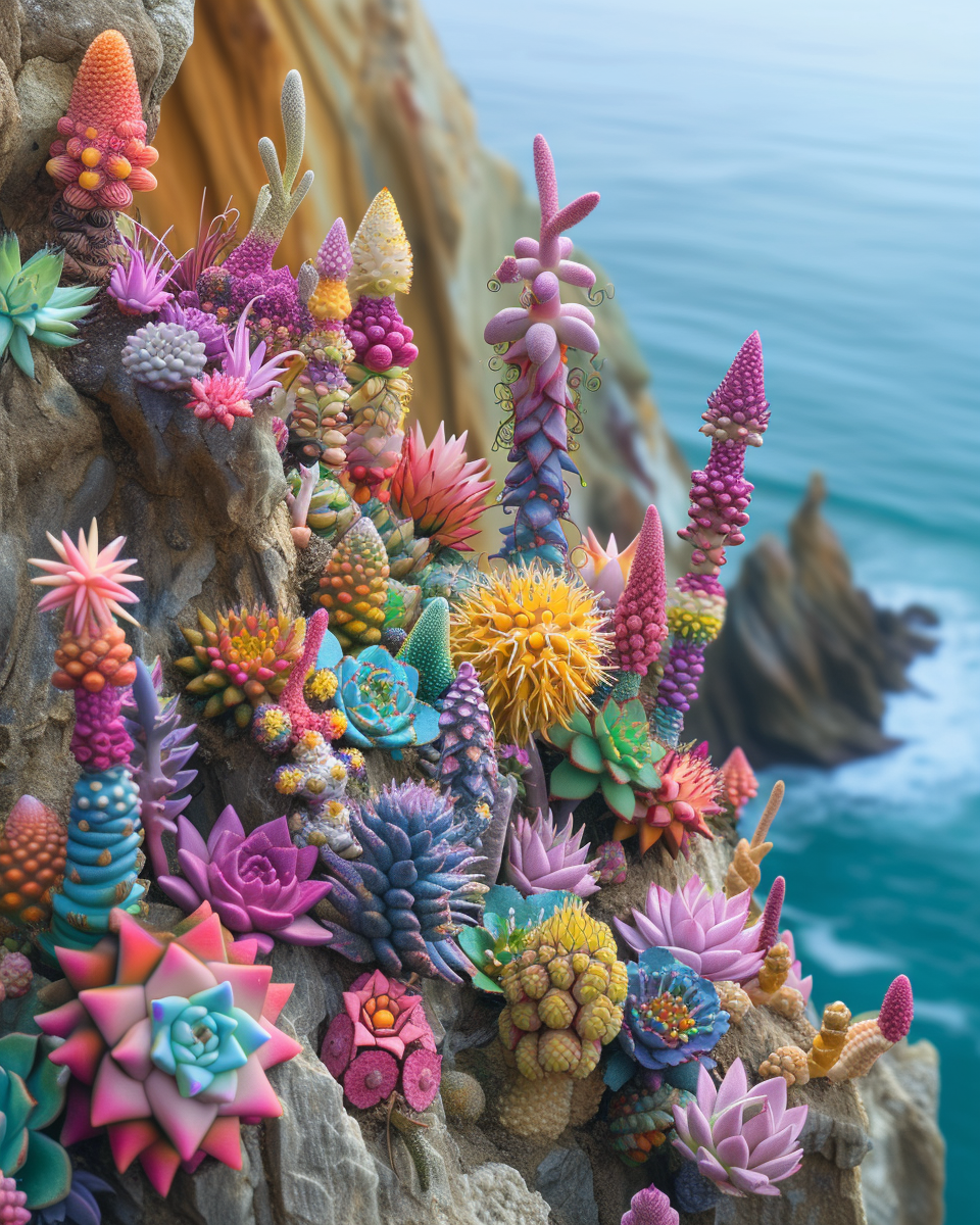 Colorful Cactus on Ocean Cliff