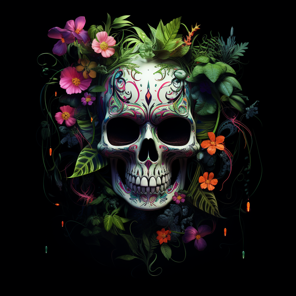 Colorful candy skull with vibrant flowers