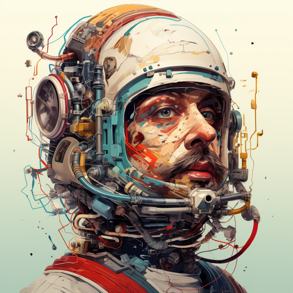 Colorful Cartoon Astronaut in Fine Line Style