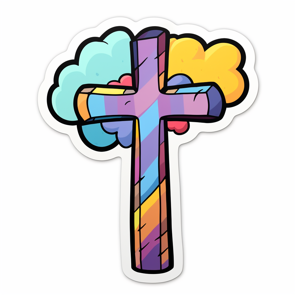 Colorful Christian Cross Cartoon Sticker