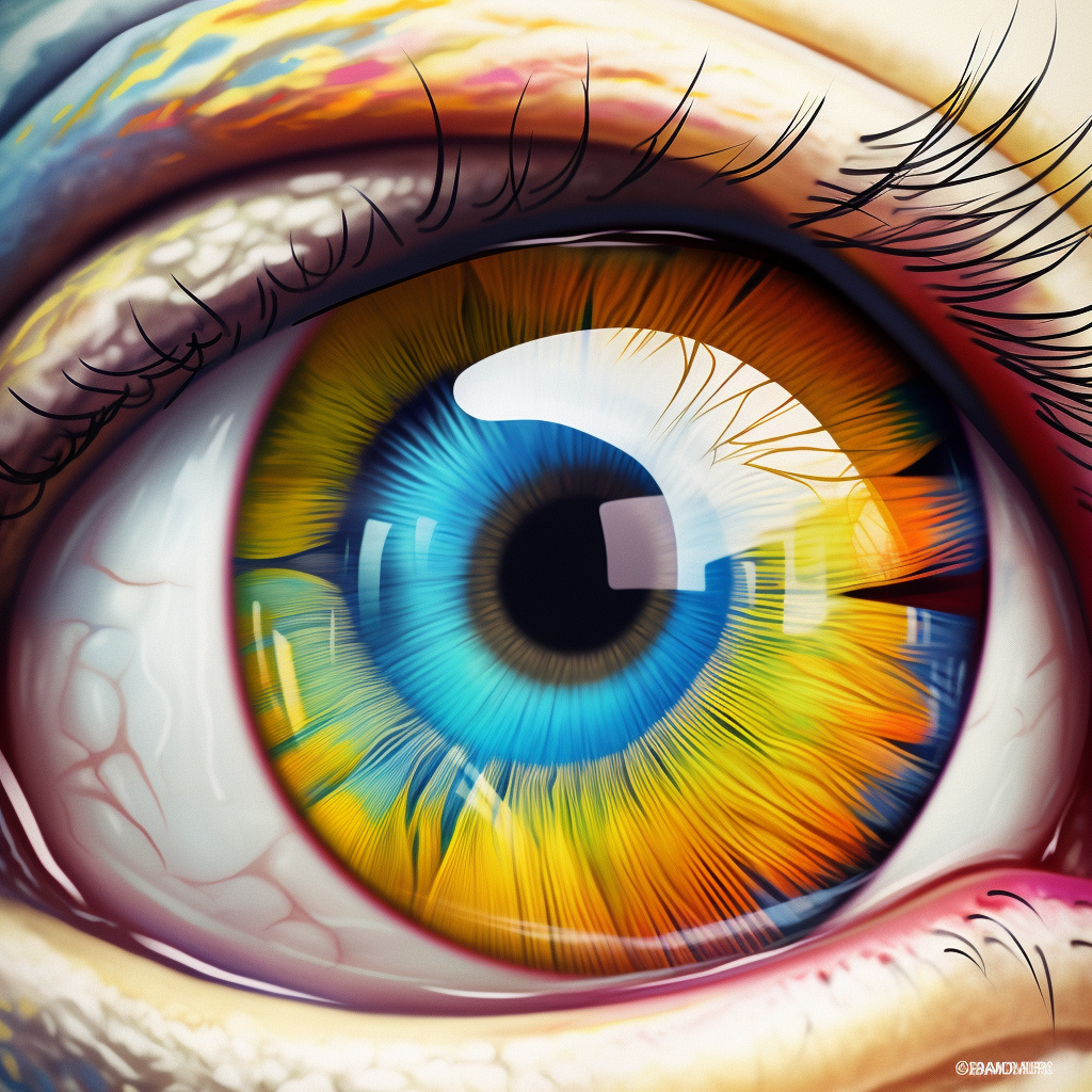 Cartoon monkey reflected in colorful eye