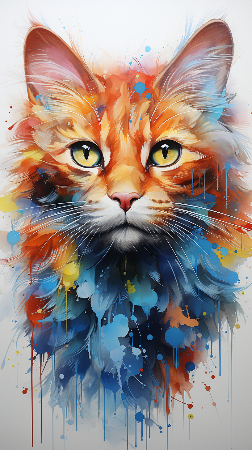 Colorful cat watercolor drawing