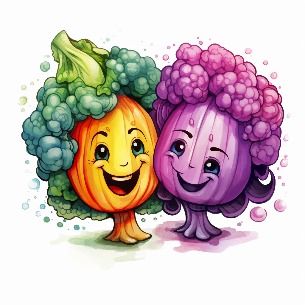 Colorful cauliflower with funny smiley emoji