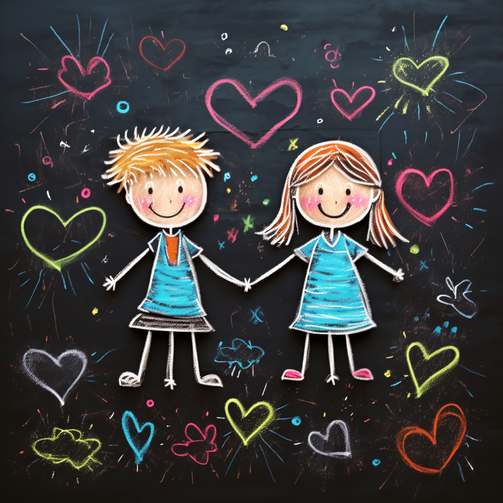 Cute boy and girl drawing with colorful chalk