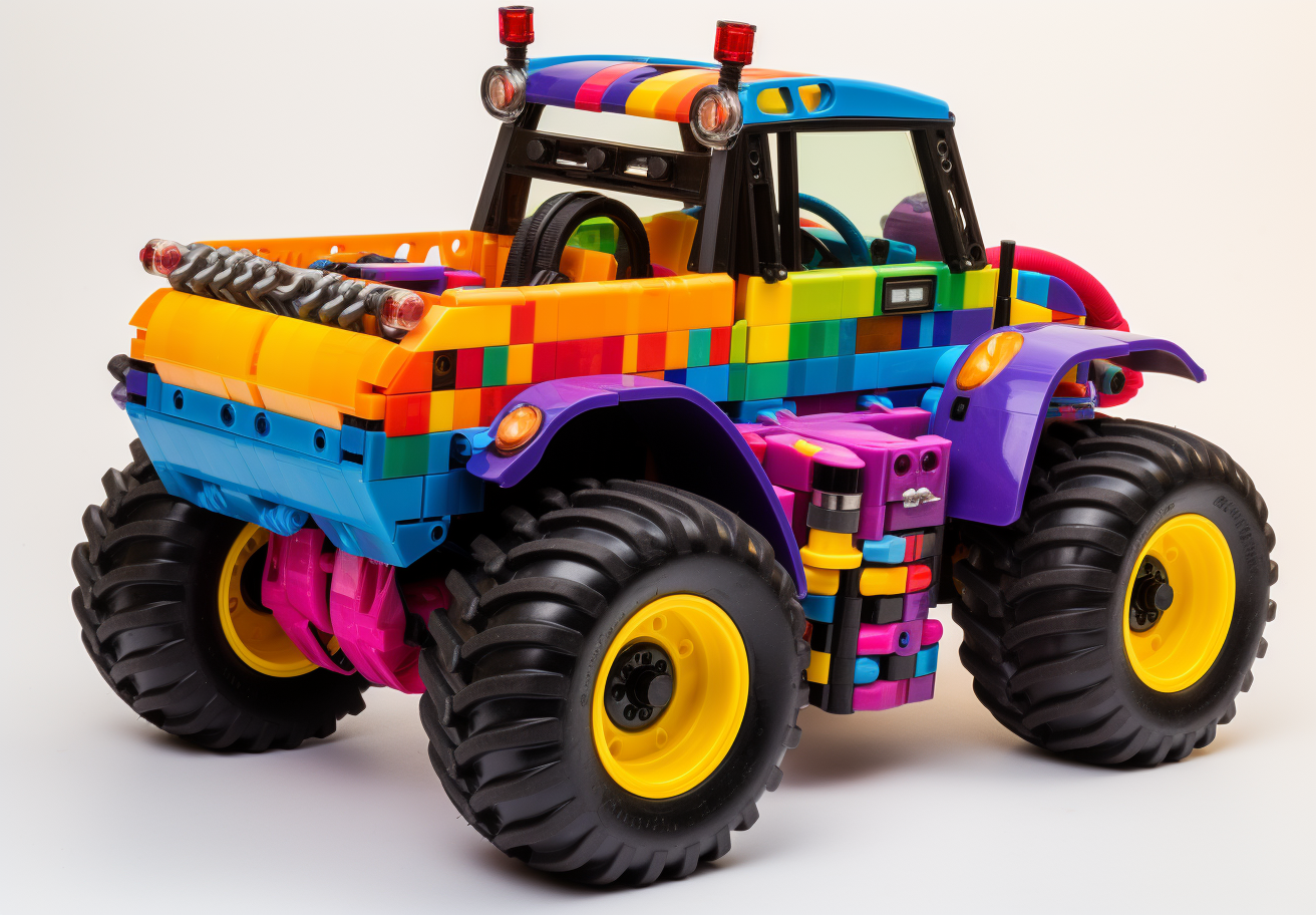 Colorful Child Toy Construction Truck Rear View