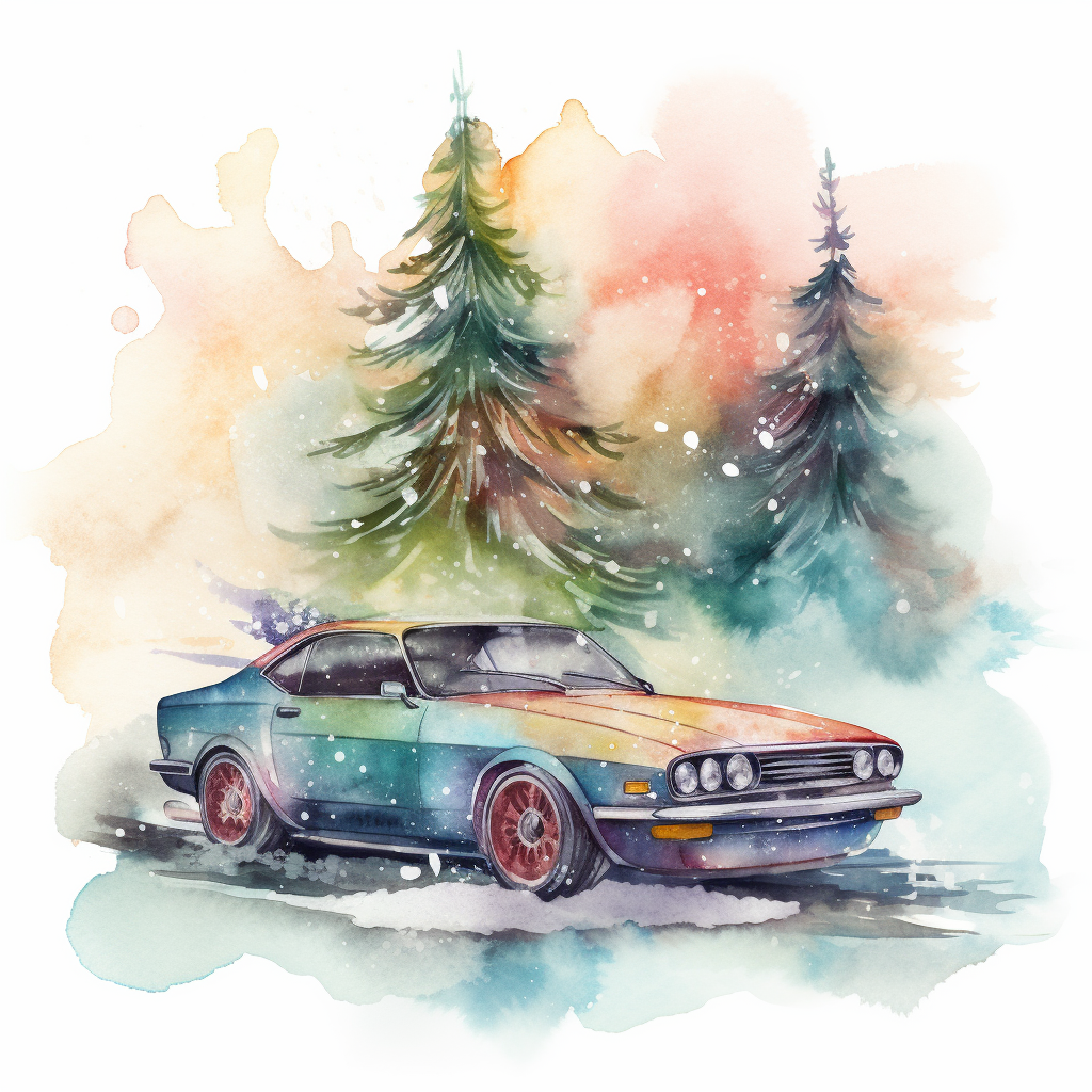 Colorful Christmas Tree Drift Car Illustration