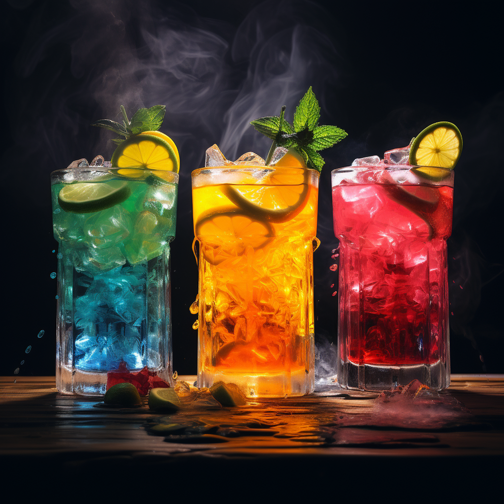 Vibrant cocktail drinks on a table