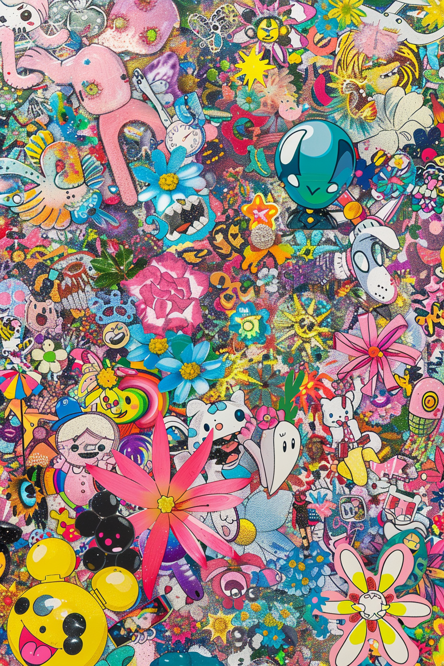 Colorful Murakami Tropical Pop Art Collage