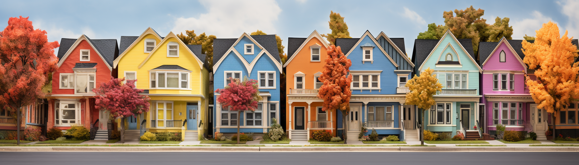 Colorful Craftsman Style Homes and Tree-Lined Streets