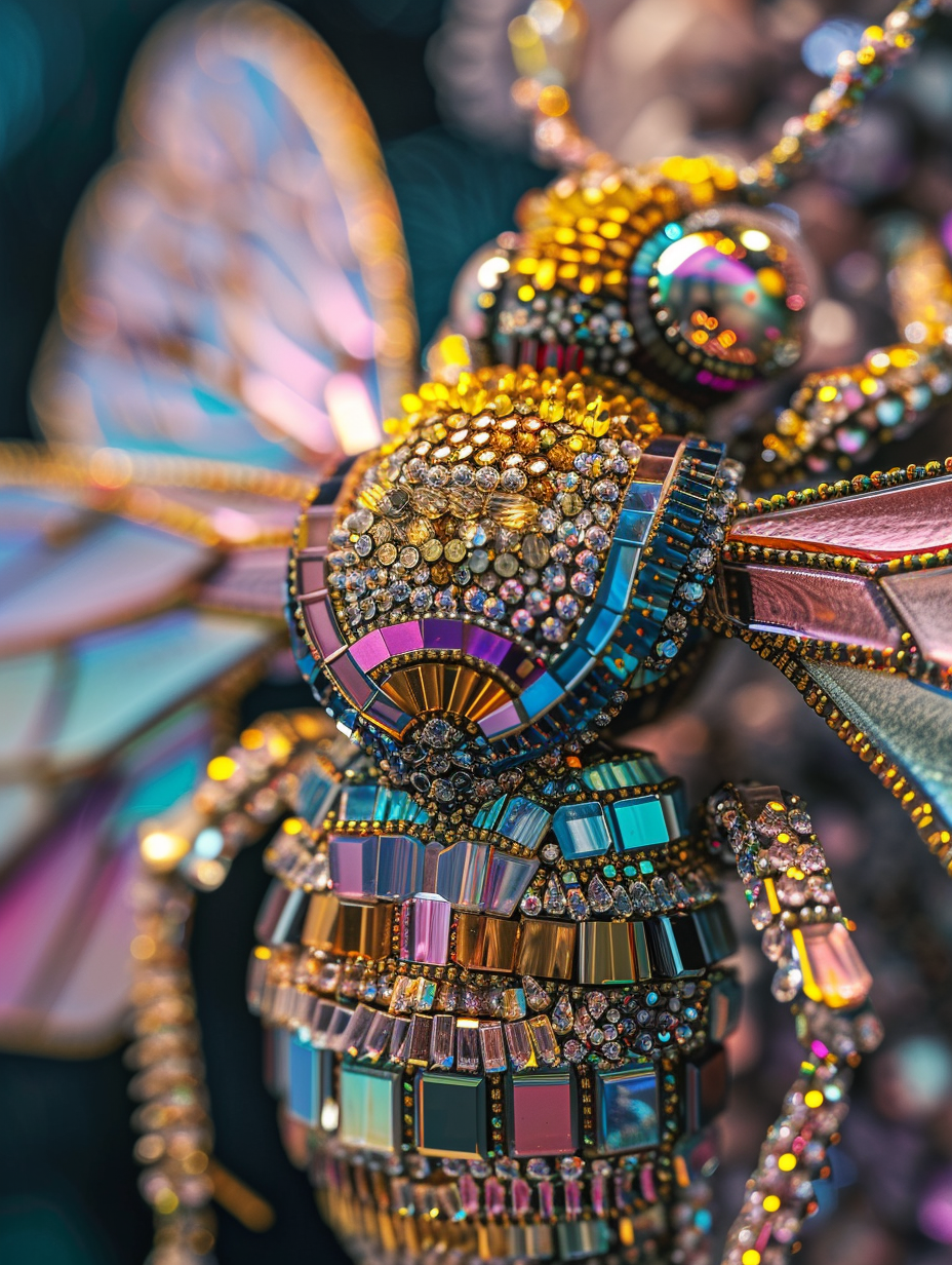 Colorful crystal bee with reflective wings