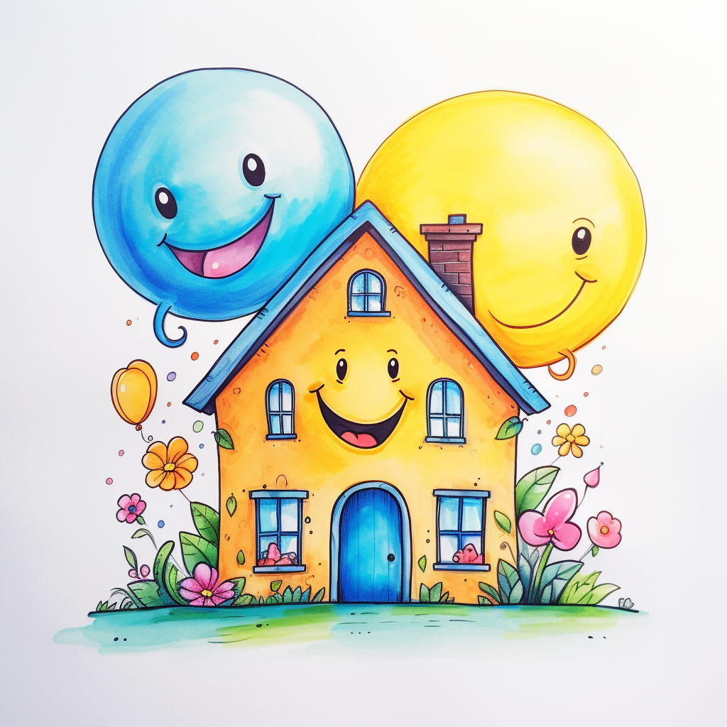 Colorful cute house with smiley emoji