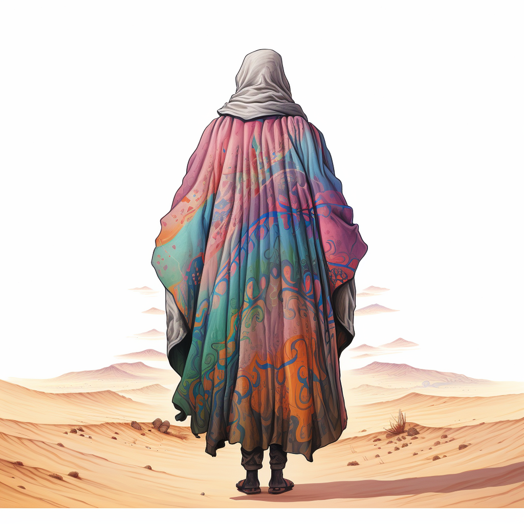 Vibrant desert coat from behind