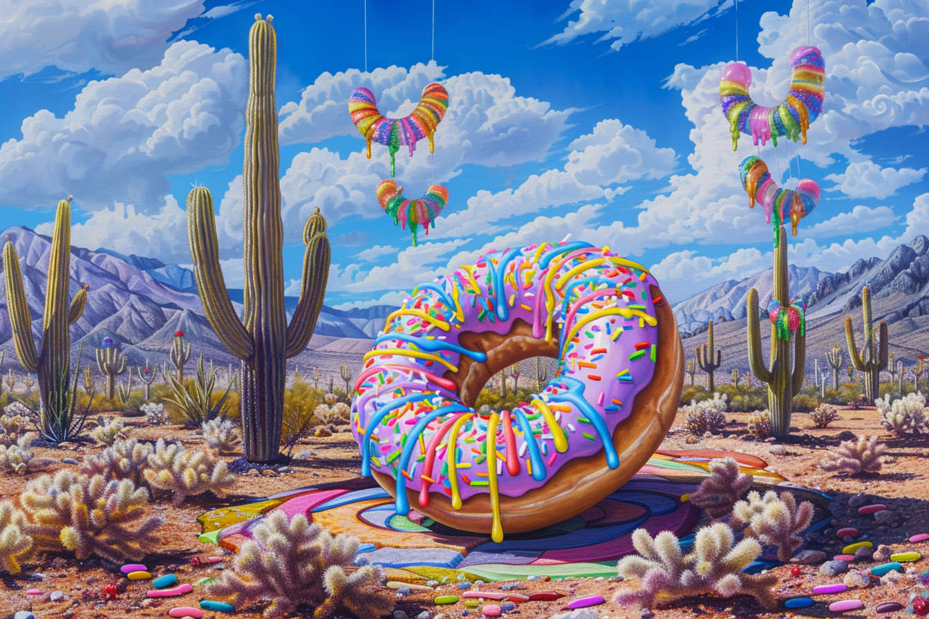 Colorful donut in desert fantasy