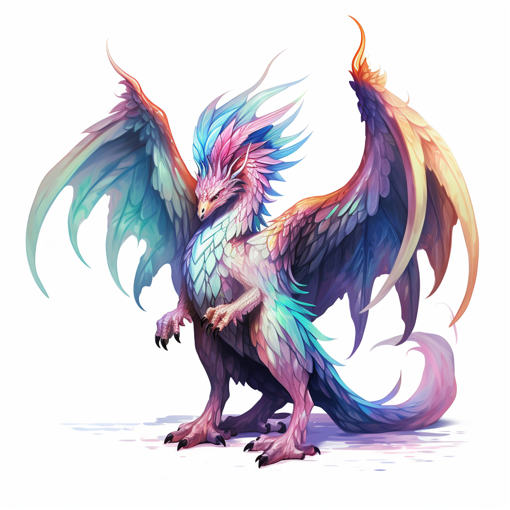 Colorful dragon with feathers and large wings