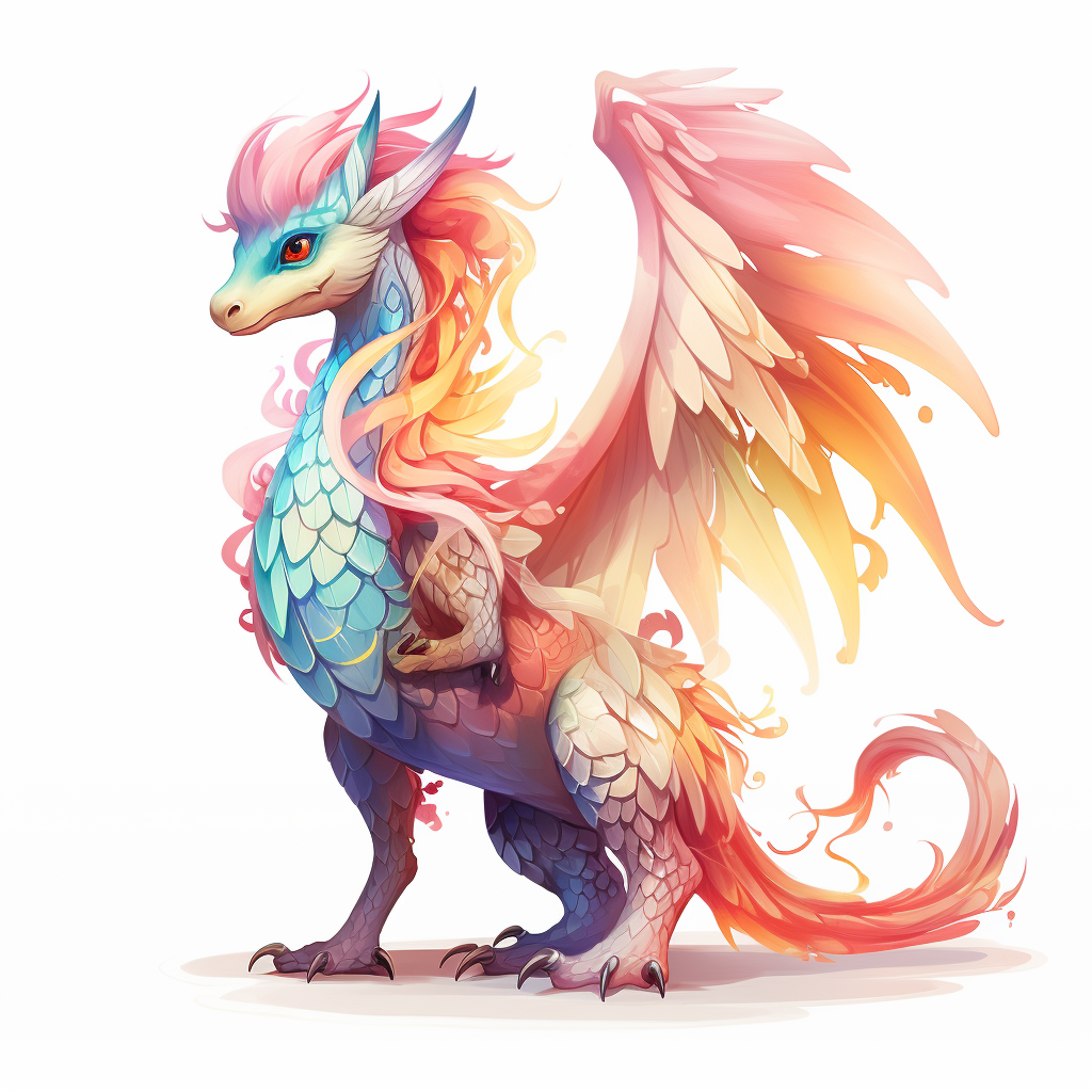 Colorful dragon with feminine and adorable features