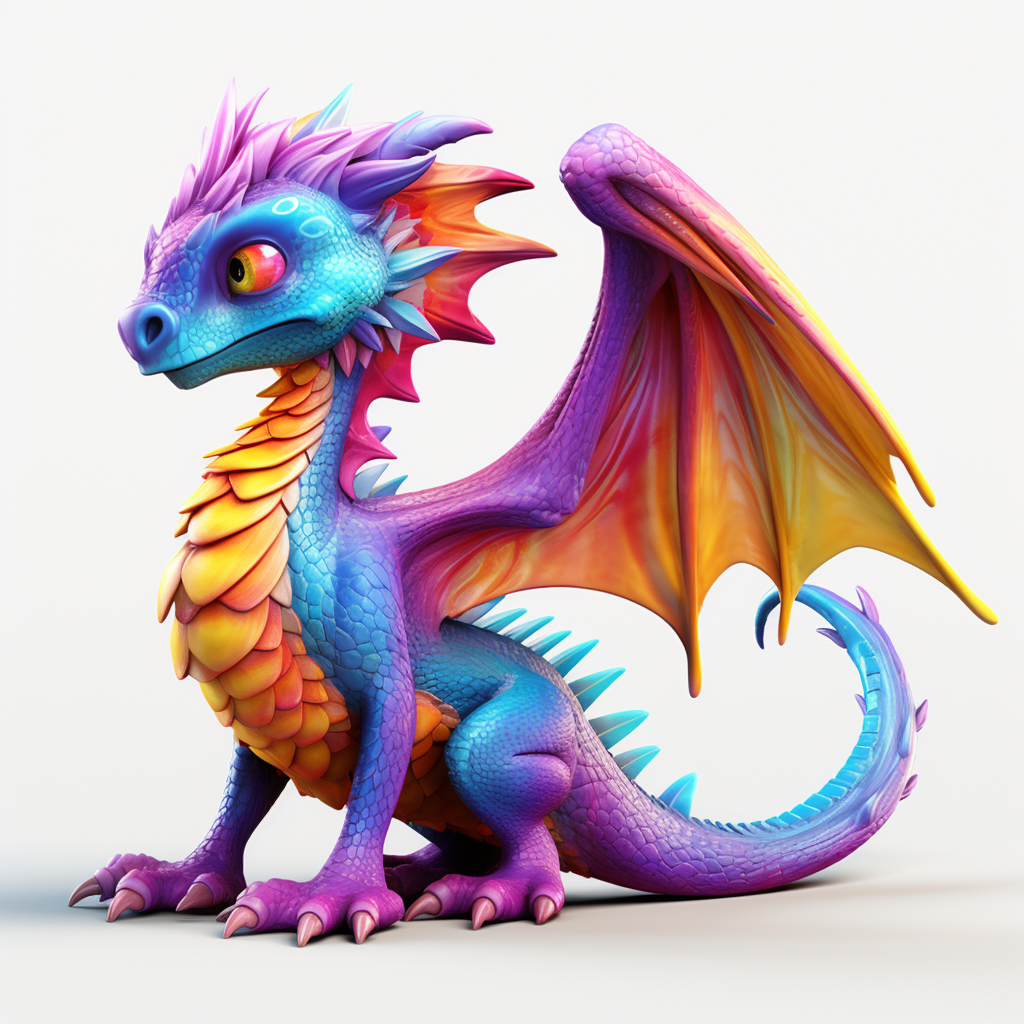 Colorful dragon with soft feathers