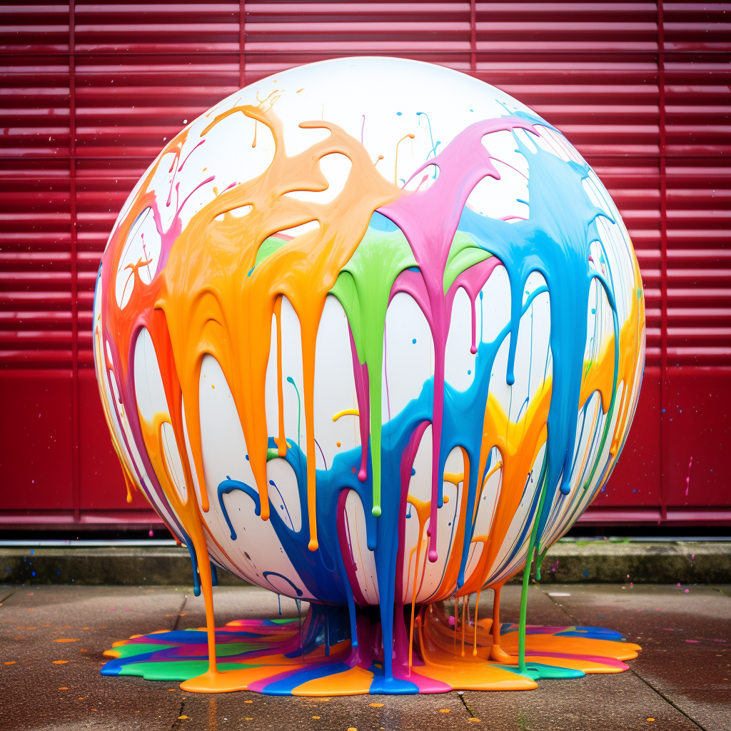 Vibrant paint-drenched sphere artwork