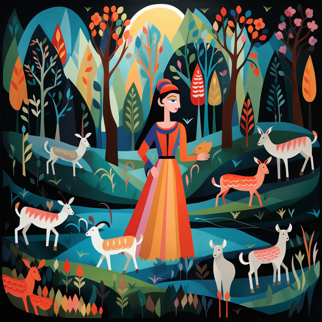 Fairytale goat herder with vibrant colors