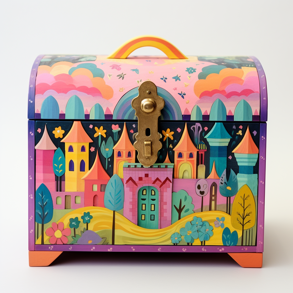 Colorful Fairytale Treasure Chest in Mary Blair Style