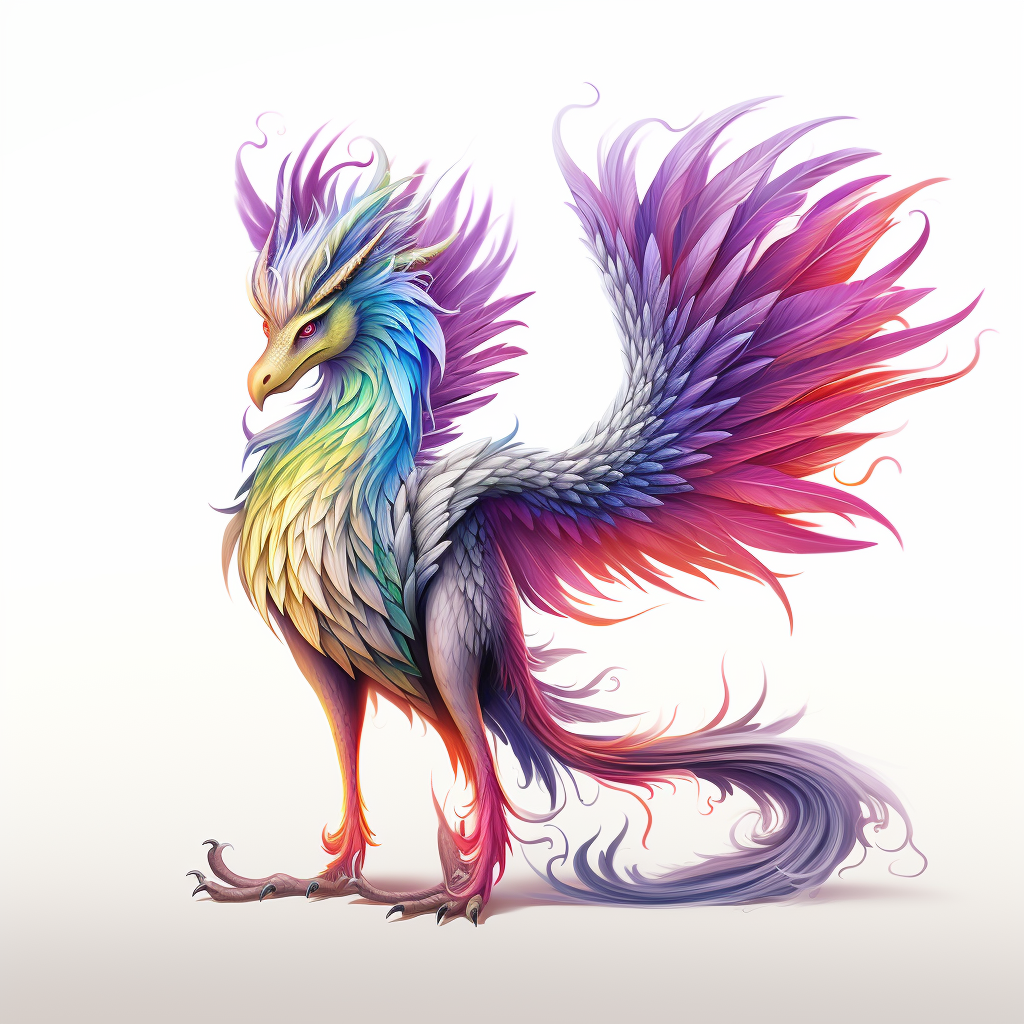 Colorful feathered dragon on white background