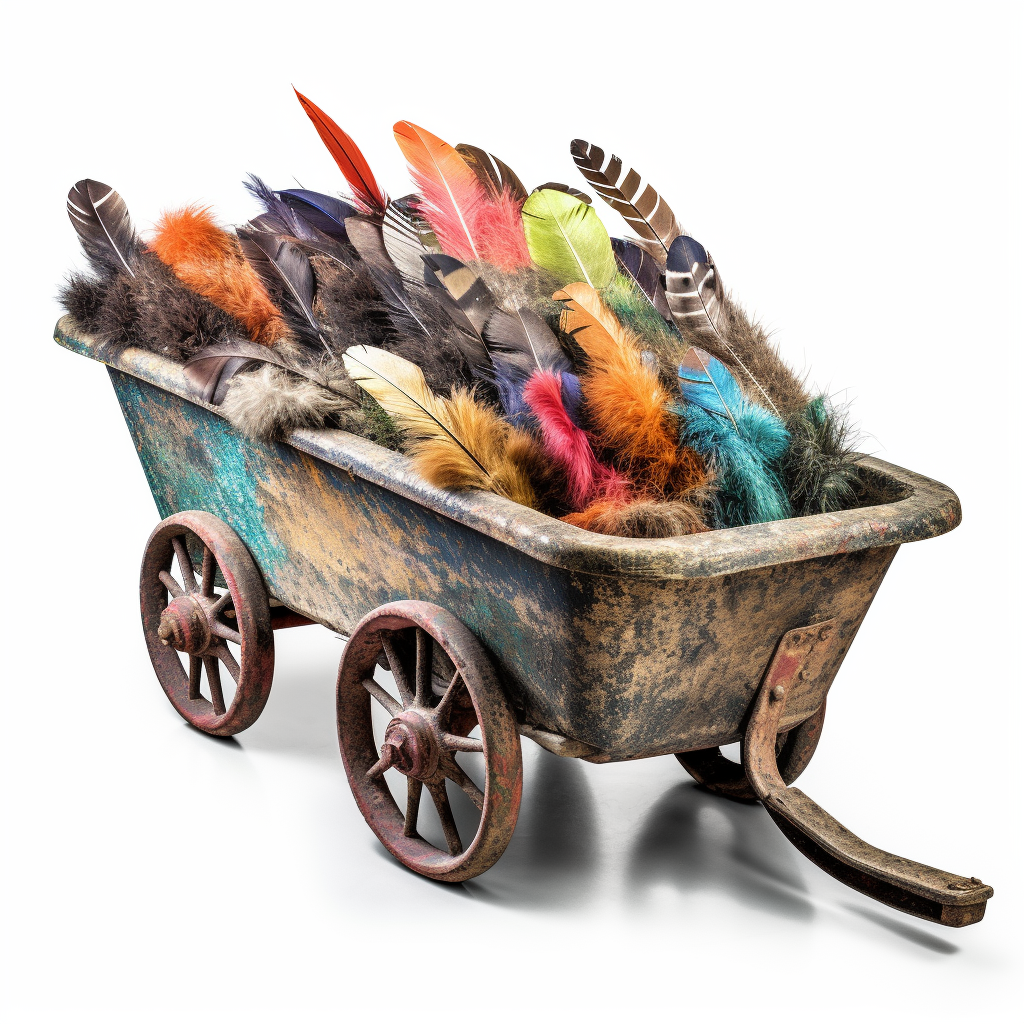 Colorful feathers in wheelbarrow picture