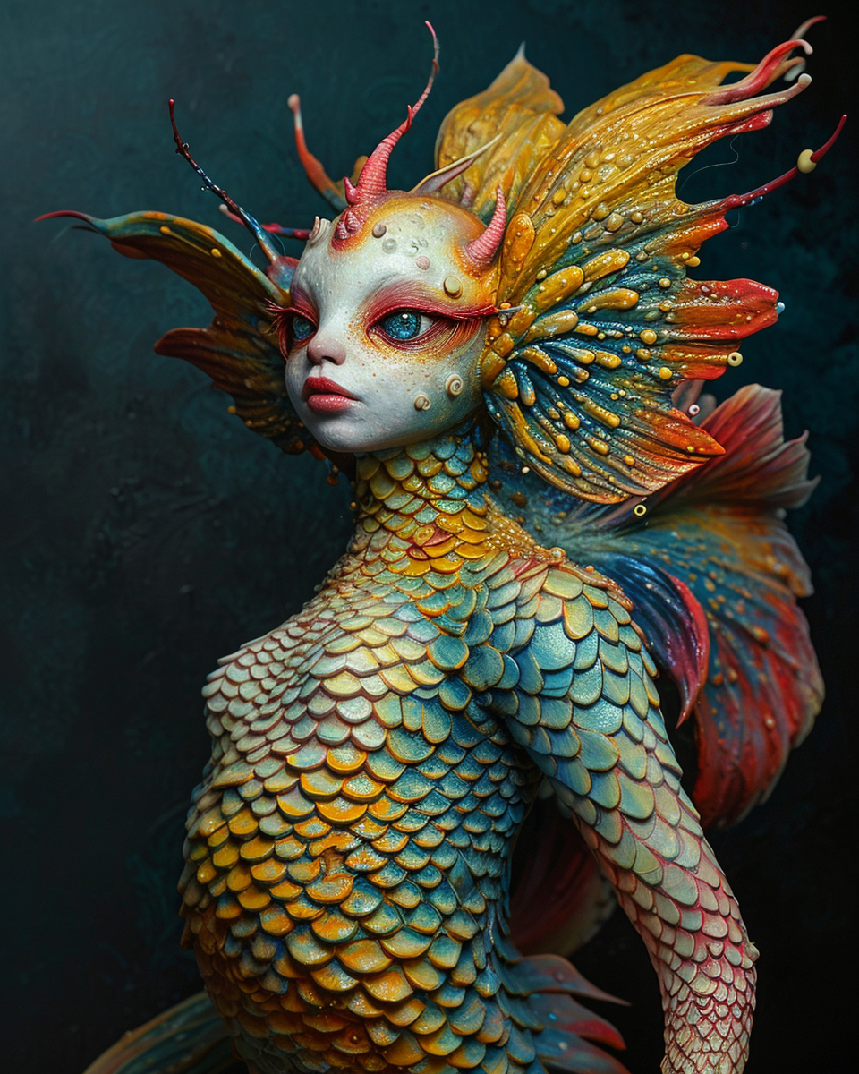 Colorful fish-woman chimera artwork