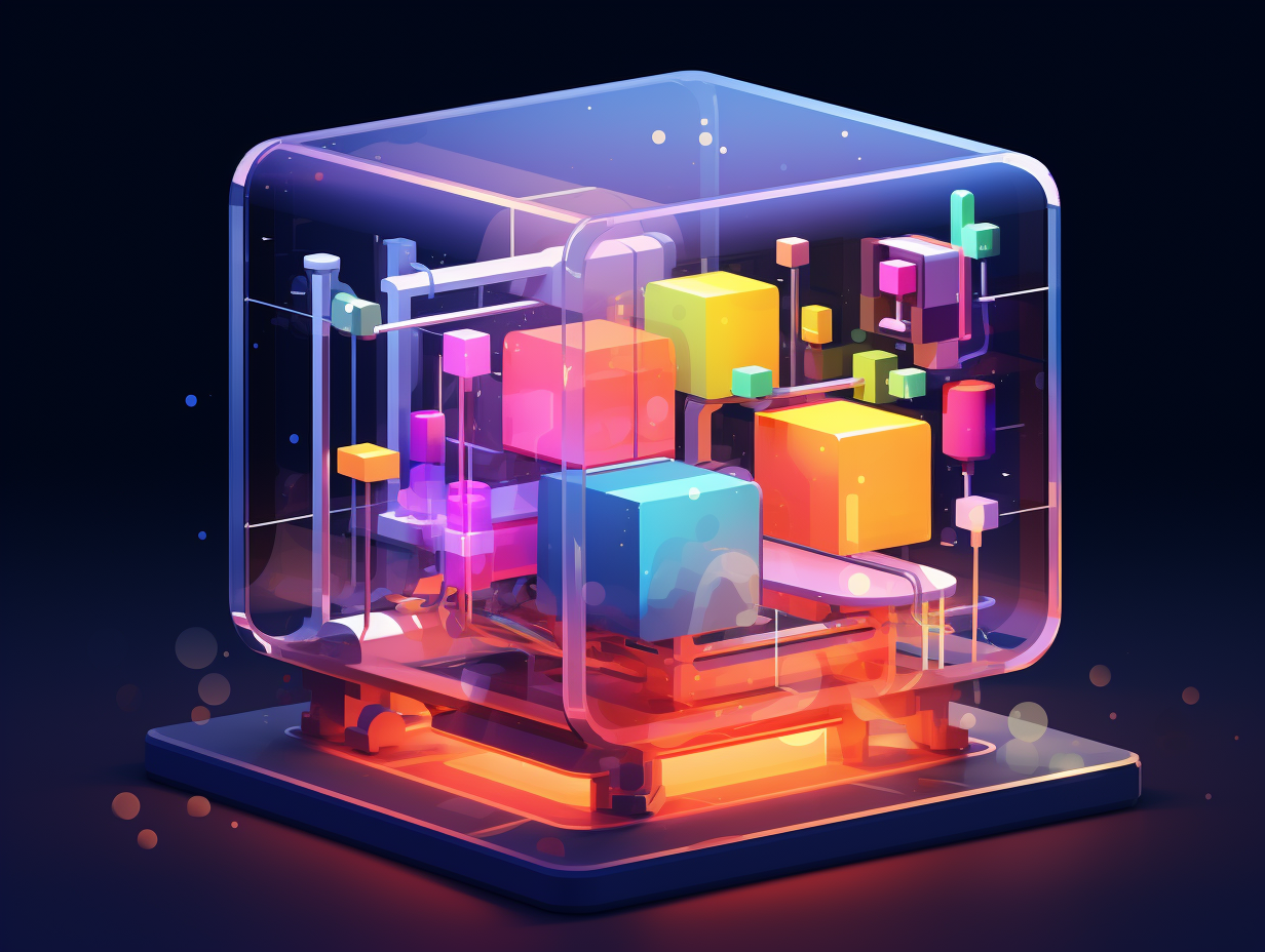 Colorful glass box machine illustration