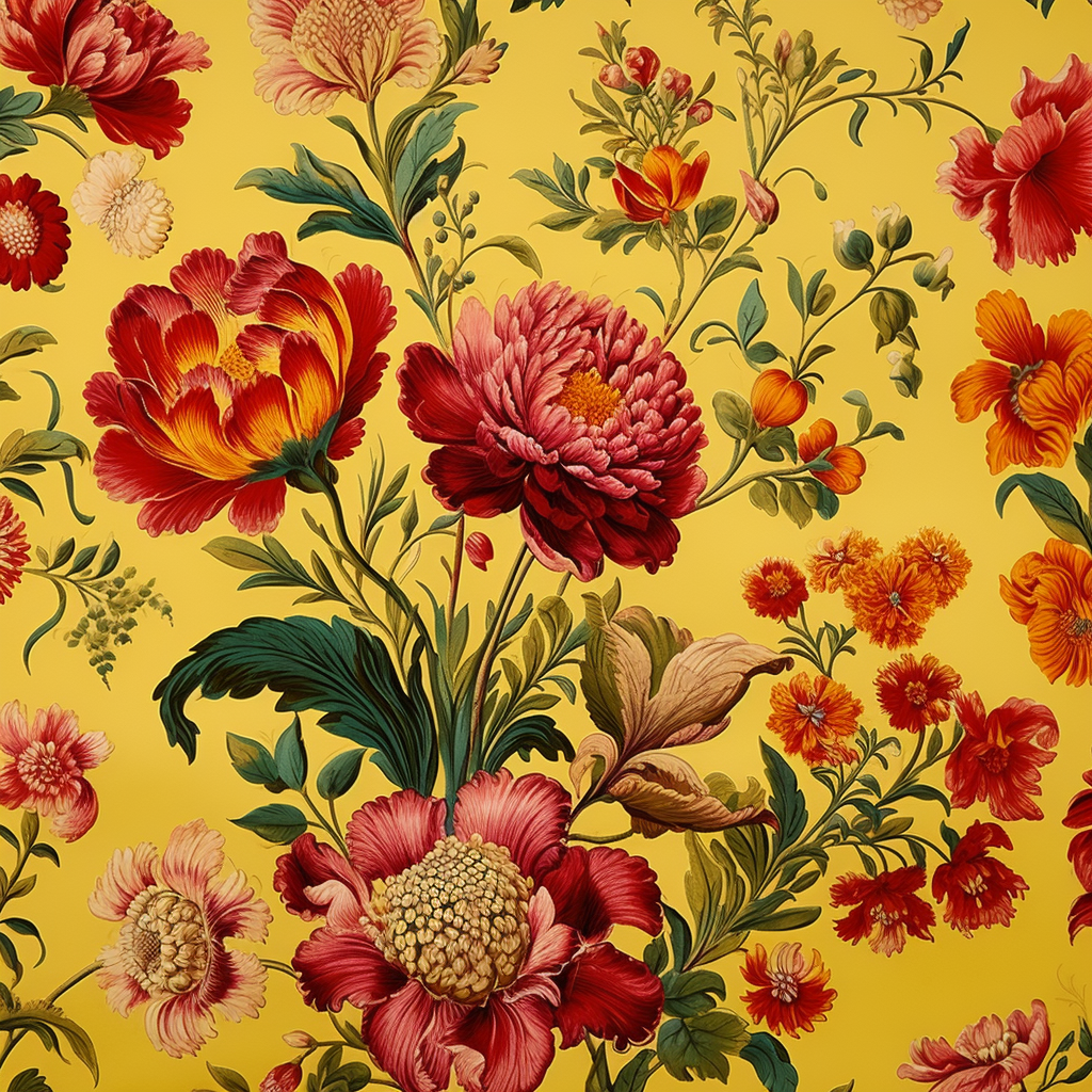 Colorful flower wallpaper in Qajar art style