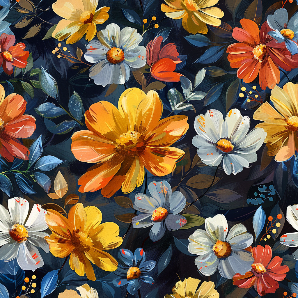 Colorful Flowers on Gray Background