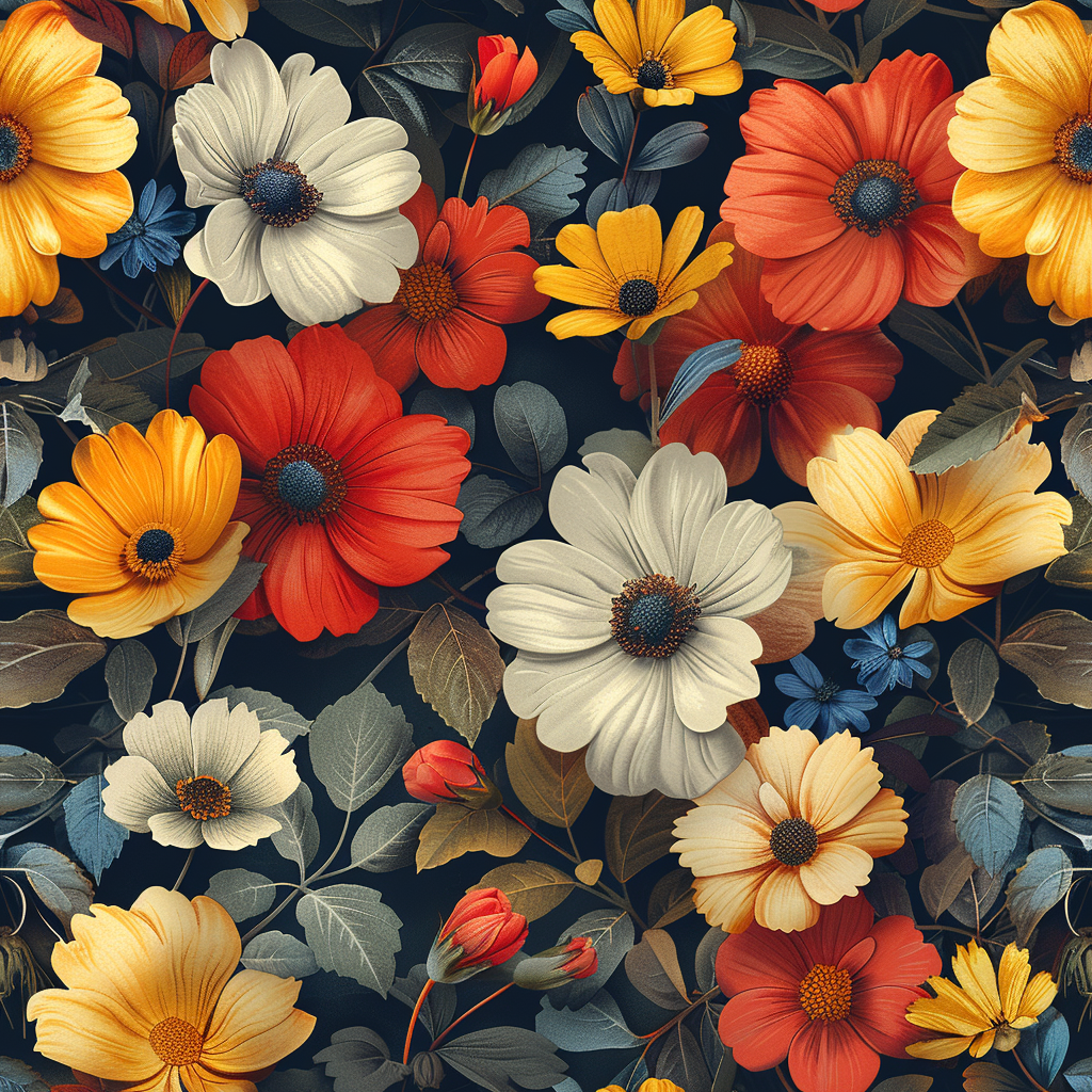 Colorful Flowers on Dark Background