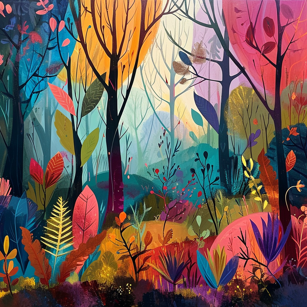 Beautiful Forest in Mary Blair Style