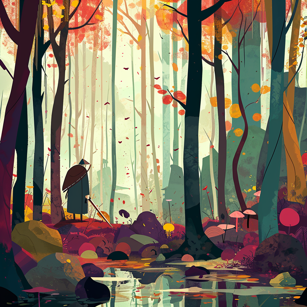 Colorful forest illustration inspired by Samurai Jack