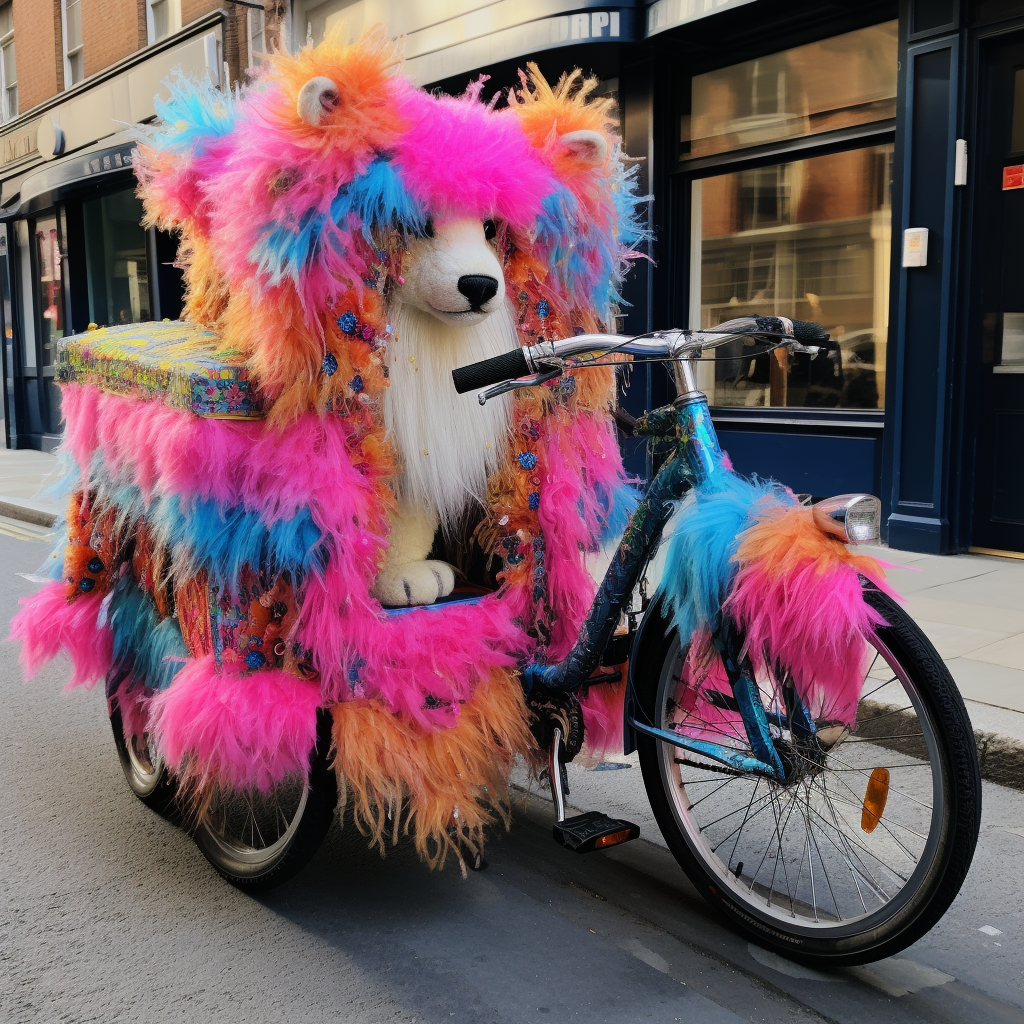 Pedicab with Colorful Fur and Neon Colors