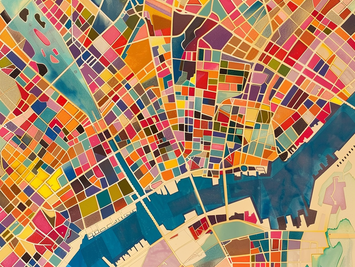 Vibrant Manhattan Island Geometric Map