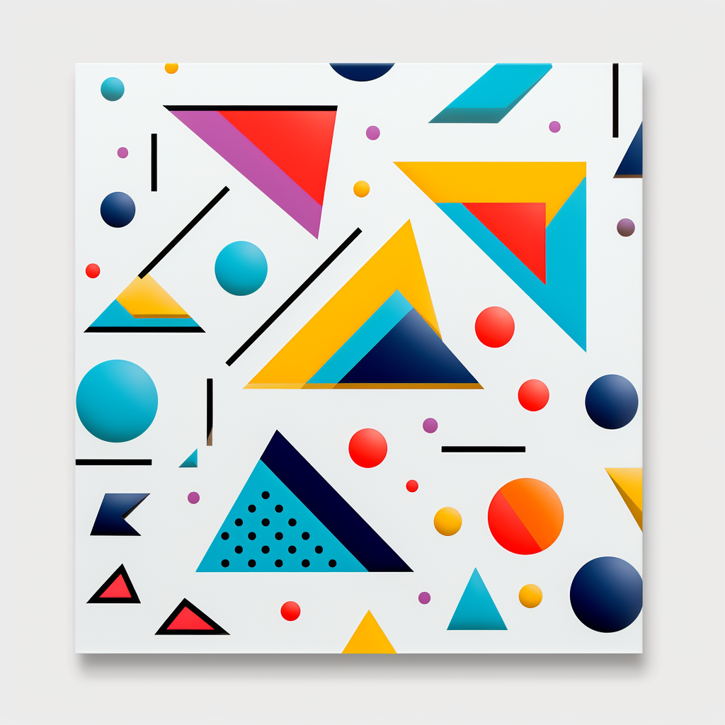 Brightly colored 80s geometric shapes on white background