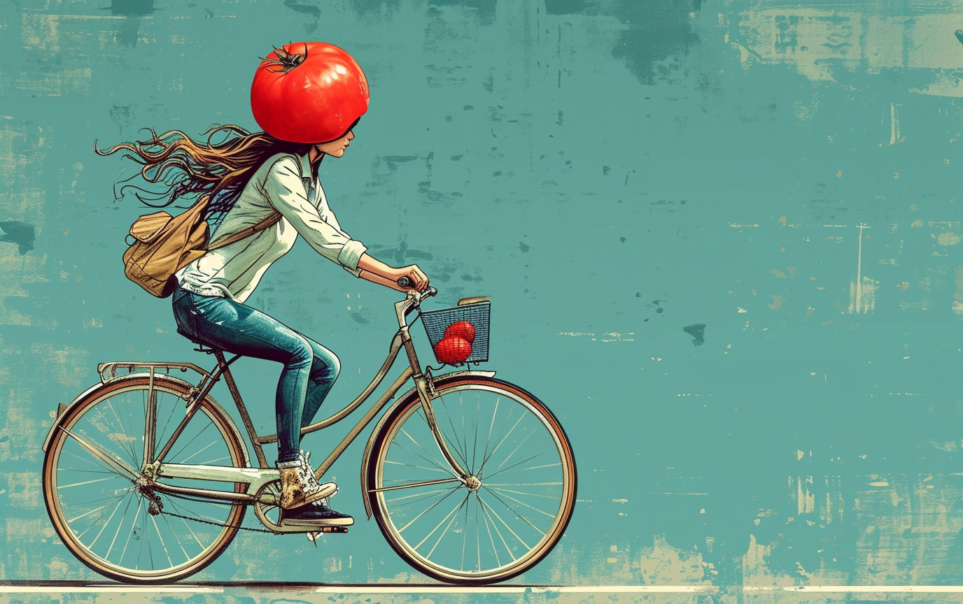 Girl Riding Bicycle with Tomato Helmet