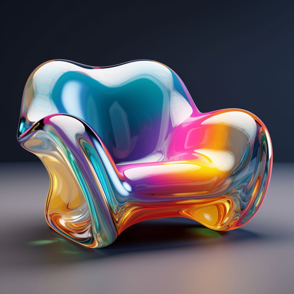 Hyper-realistic colorful glass armchair in room  ?