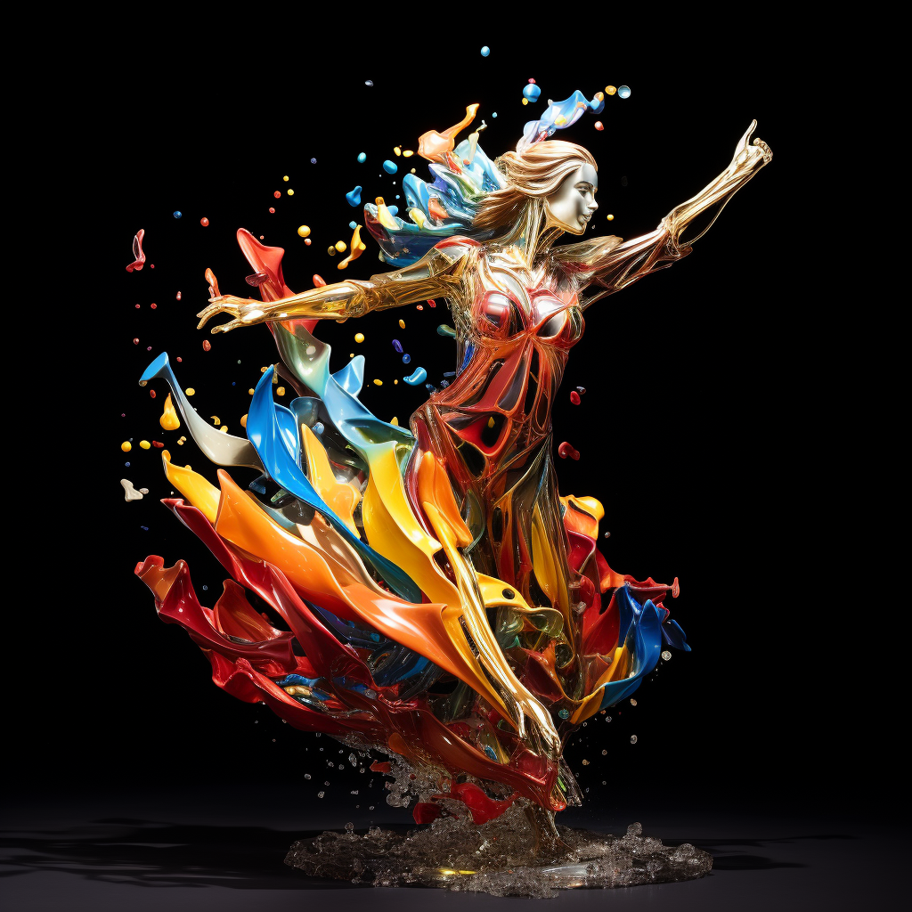 Statue dancing in colorful glass