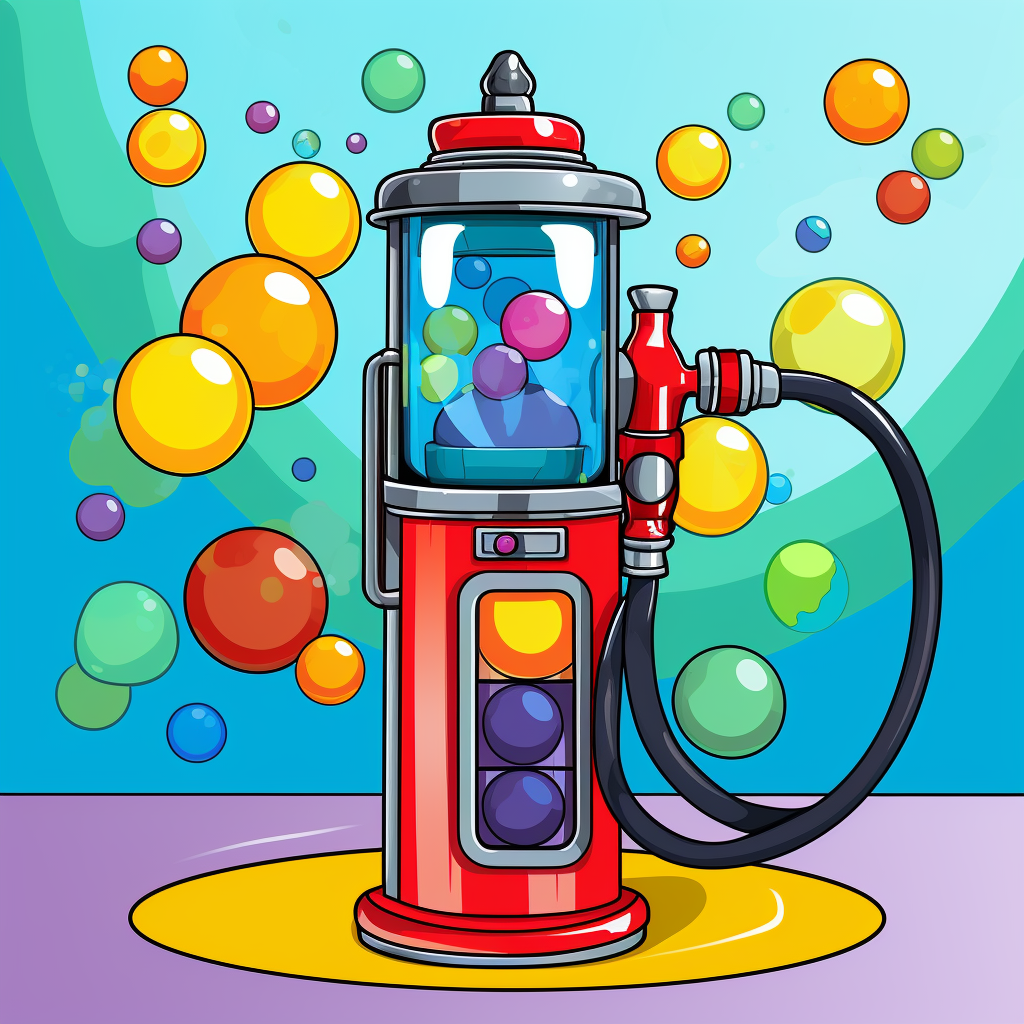 Vibrant gumball machine with gas station hose