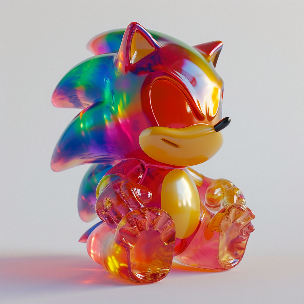 Colorful gummy bear resembling Sonic hedgehog