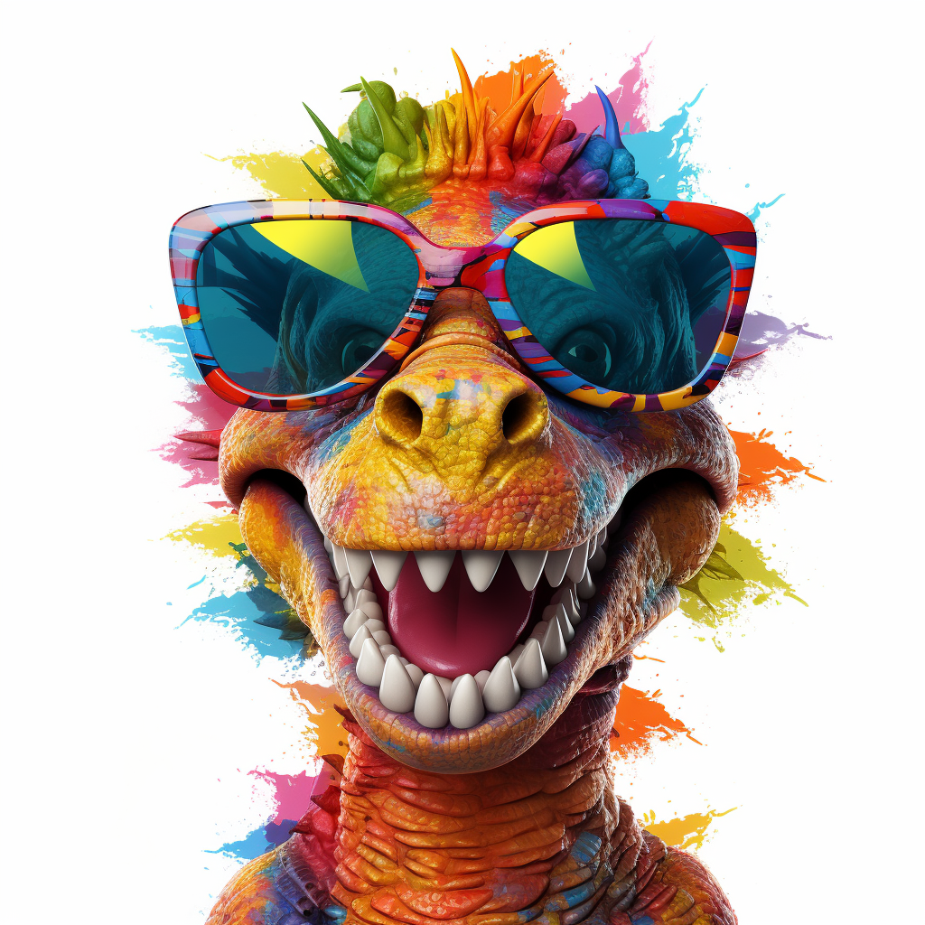 Vibrant dinosaur with sunglasses