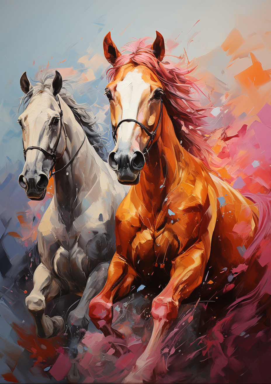 Colorful horses in the wind painting