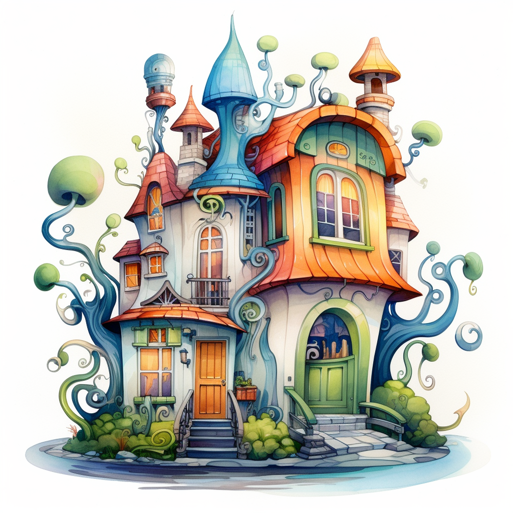 Beautiful contemporary children's book house illustration