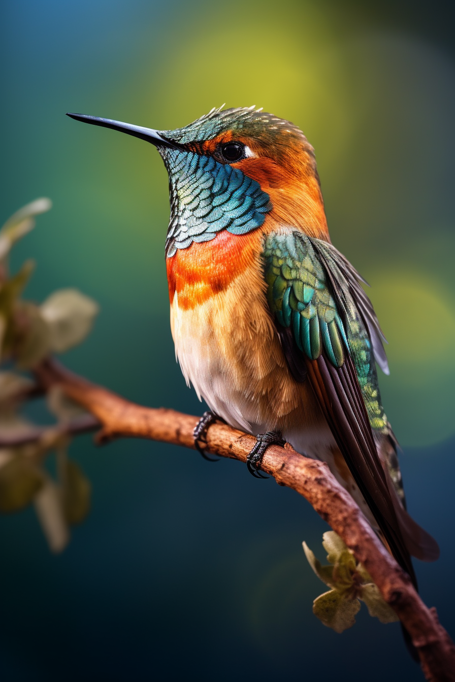 Vibrant hummingbird perched on branch