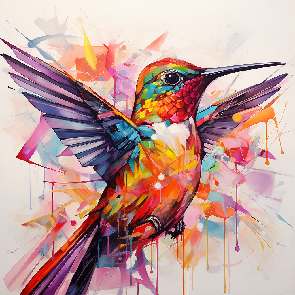 Colorful Hummingbird Portrait with Geometric Aesthetics