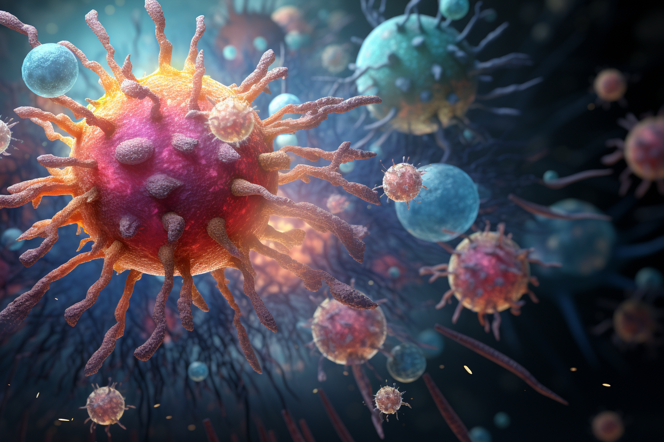 Colorful Immune Cells Surrounding Tumor