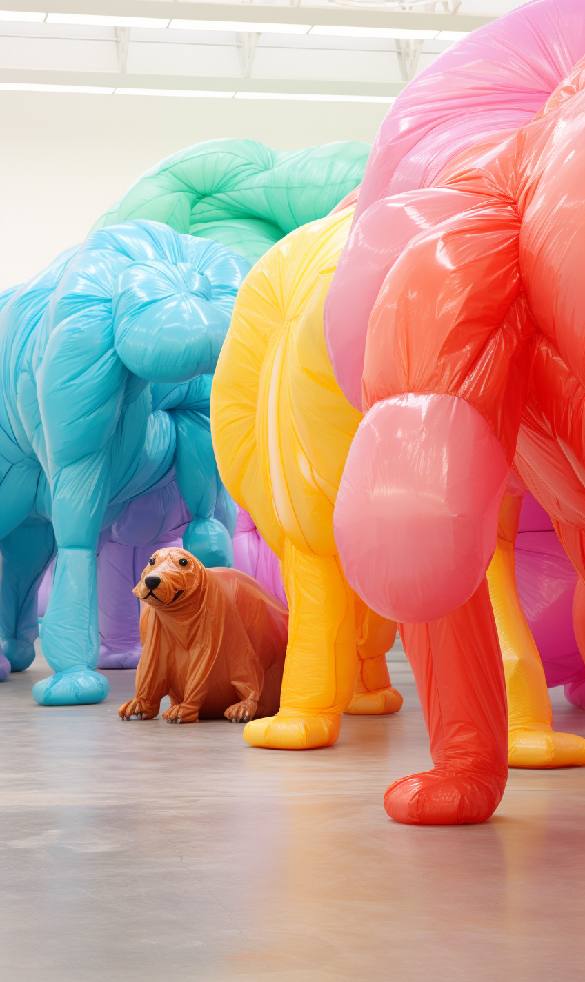 Colorful inflatable fabrics with dogs