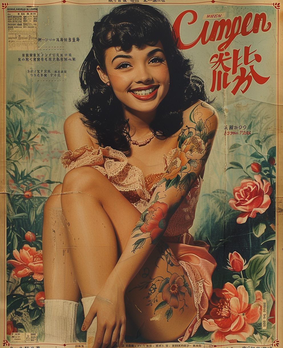 Asian girl on Japanese retro poster