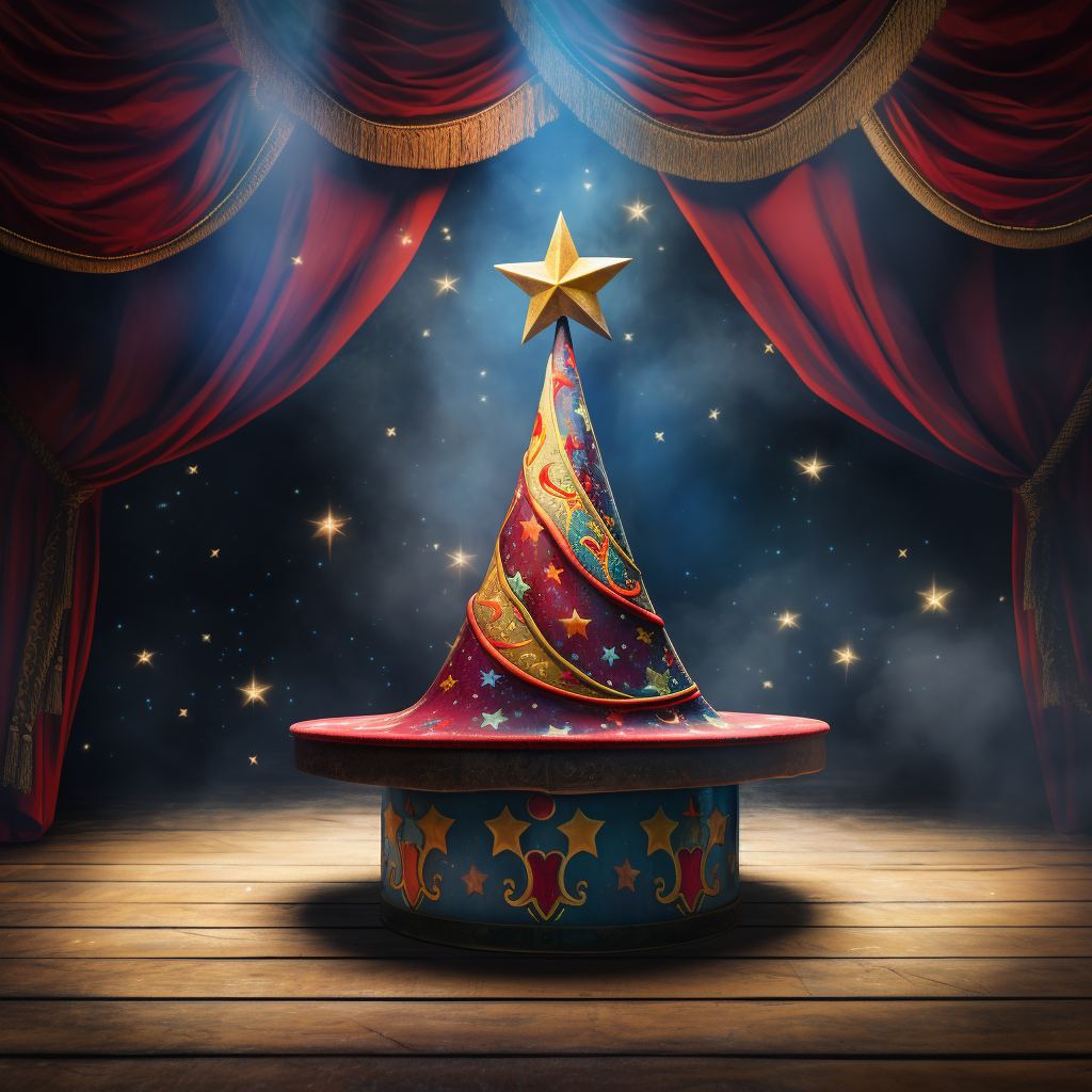 Colorful jester's hat in spotlight