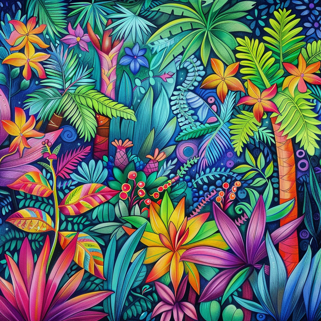 vibrant colorful jungle scene coloring